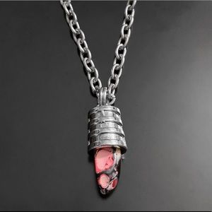 DeMarcus Alexan Black Pink Stone Steel Necklace
